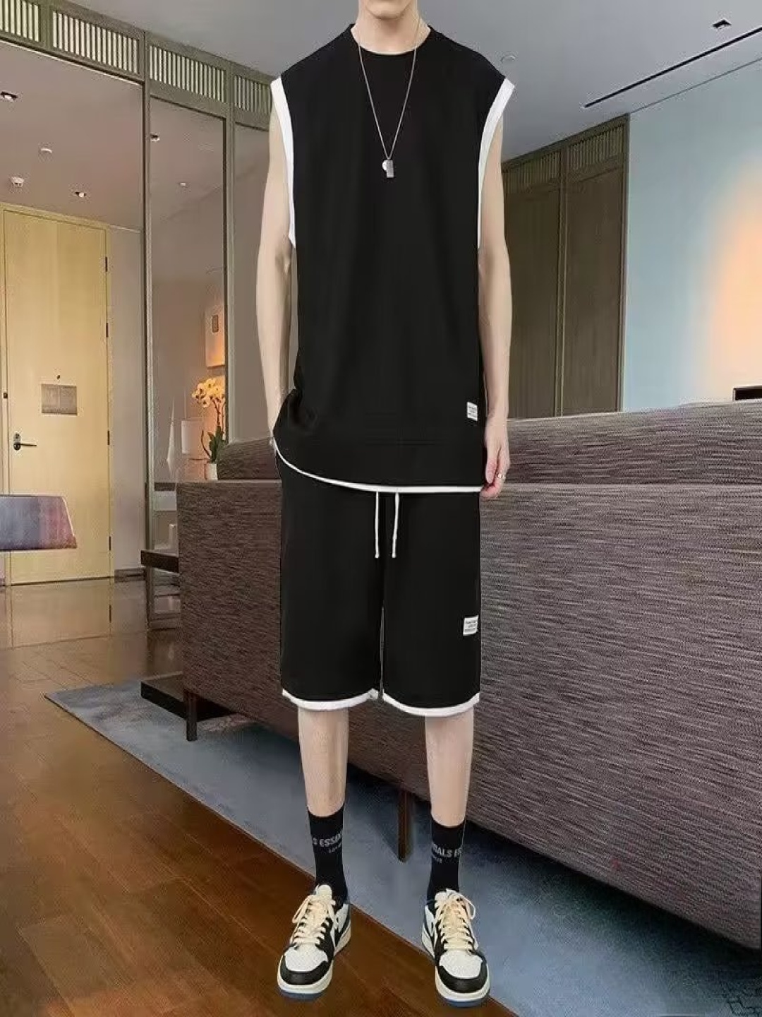 

StyleCast Sleeveless T-Shirt With Shorts, Black