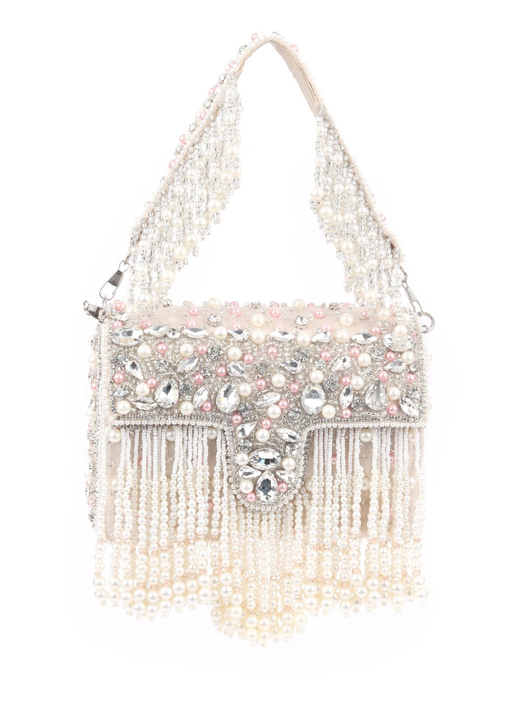 

ODETTE Embellished Suede Oversized Structured Shoulder Bag, Off white