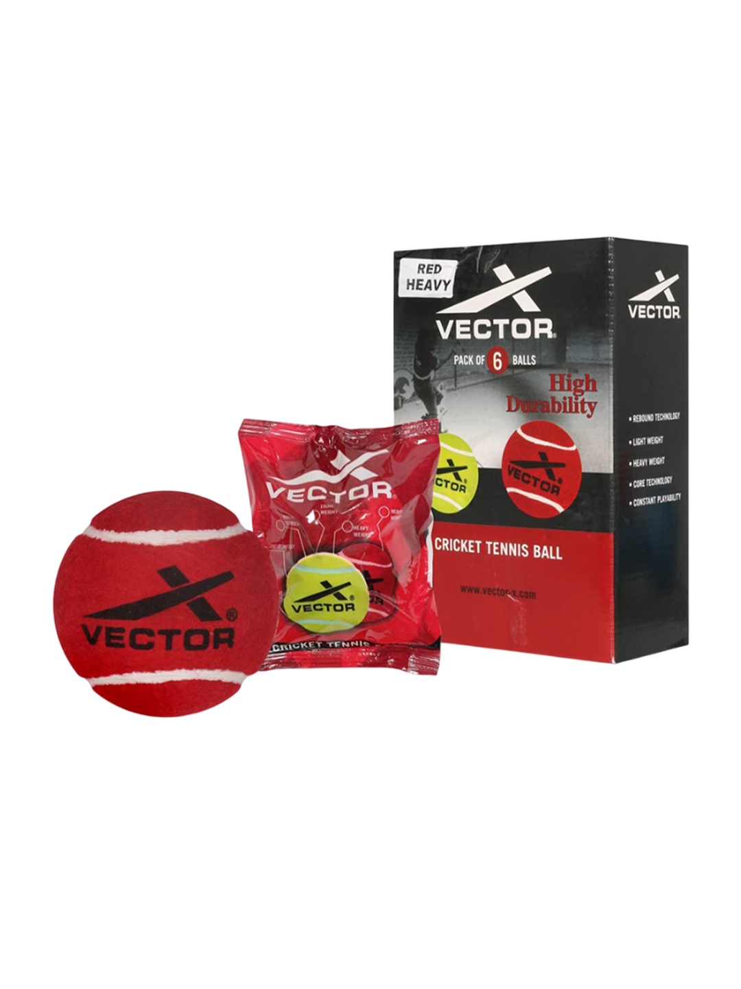 

VECTOR X 6-Pcs Printed Heavy Cricket Tennis Balls, Red