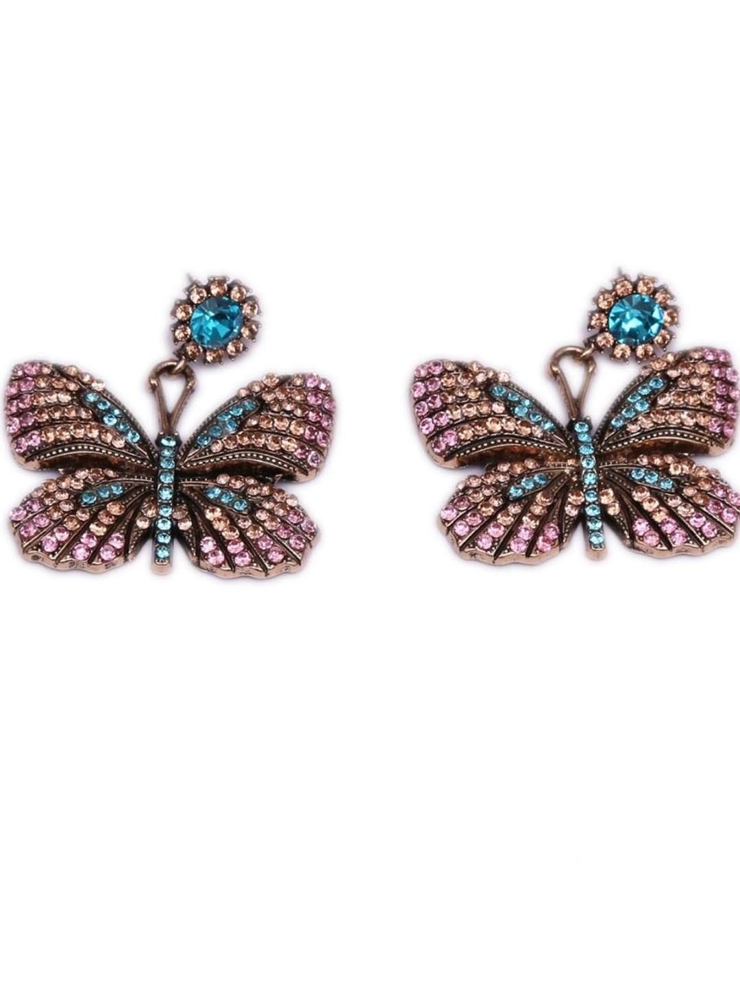 

ADC SHEMONA Stones Studded Butterfly Shaped Drop Earrings, Turquoise blue