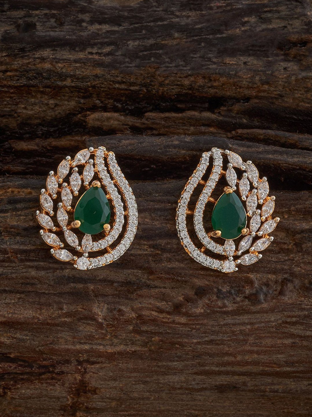 

Kushal's Fashion Jewellery Rhodium Gold-Plated Party Zircon Contemporary Studs Earrings