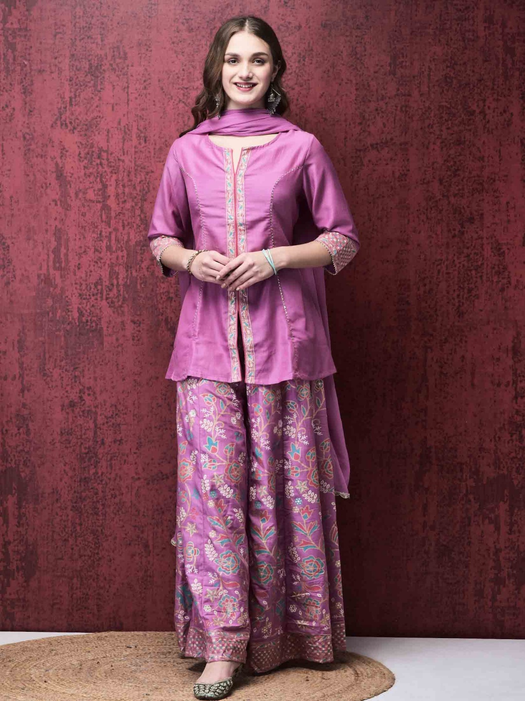 

Shree Women Regular Liva Kurti with Palazzos & With Dupatta, Purple