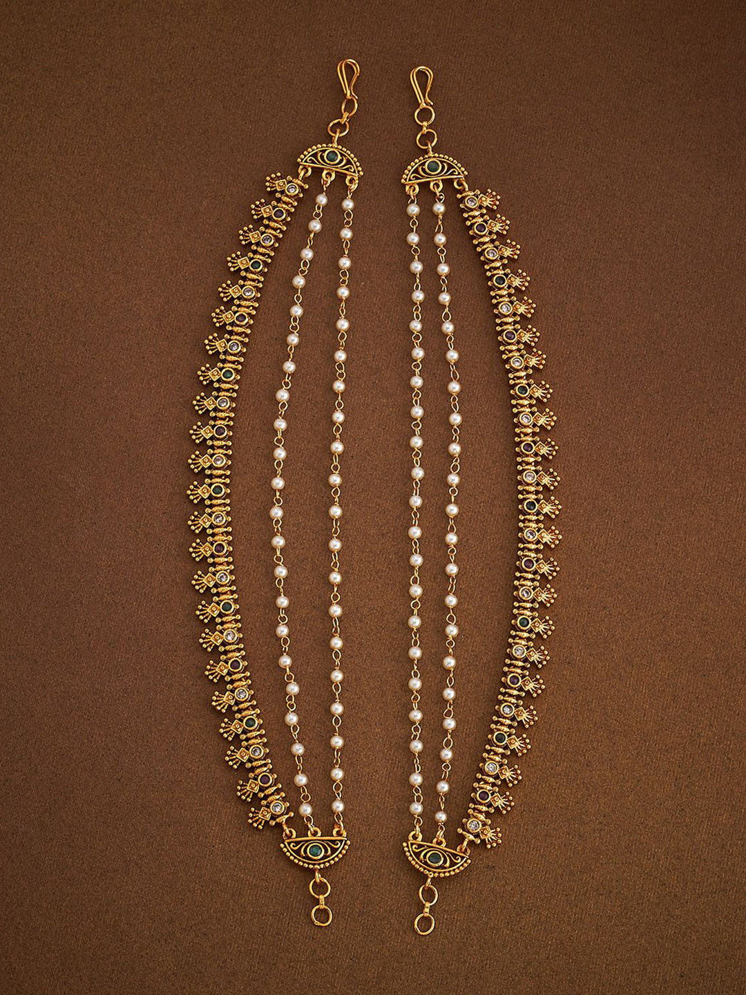 

Kushal's Fashion Jewellery Gold-Plated Ethnic Antique Contemporary Kanakti Drop Earrings