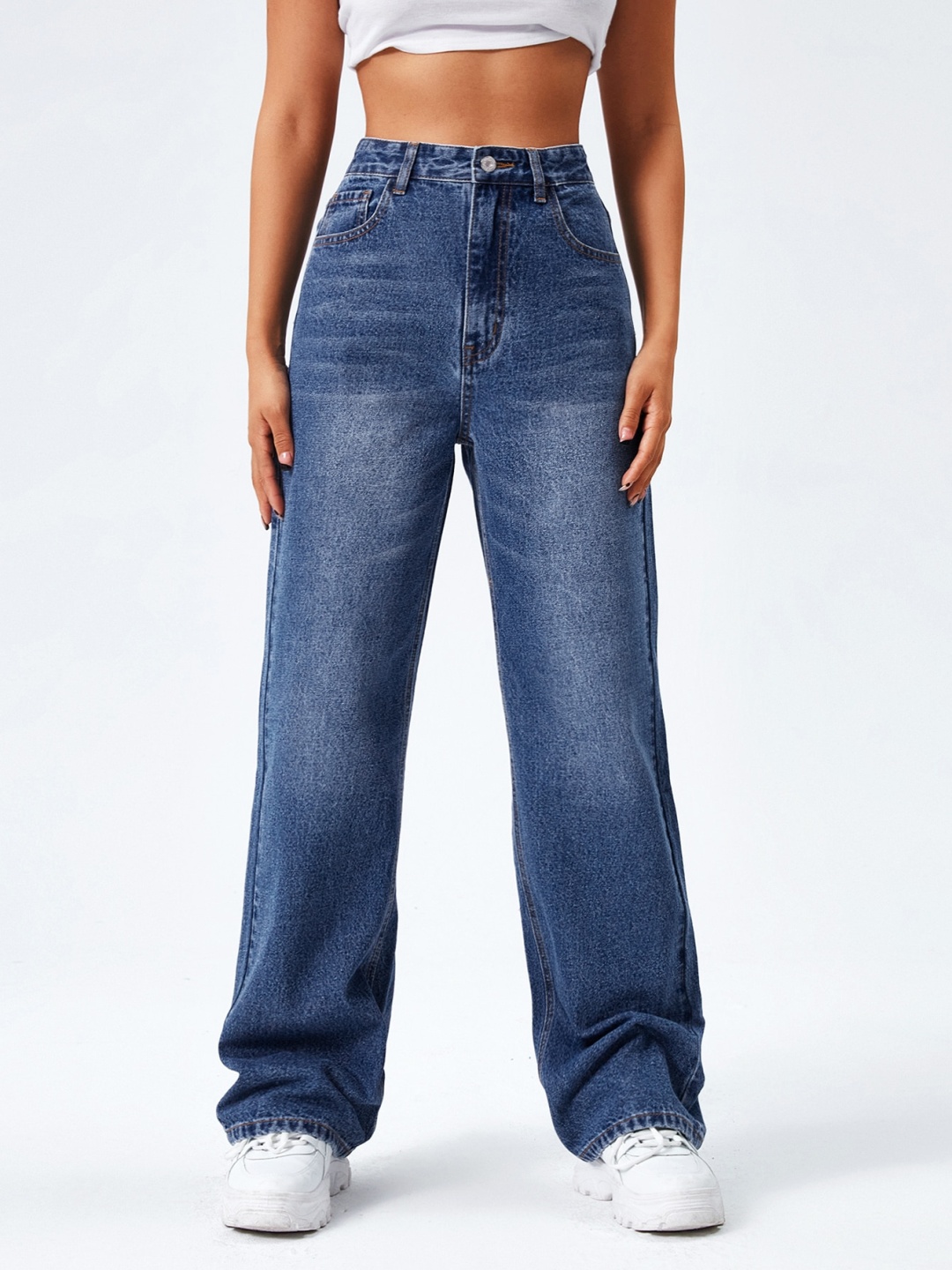 

NUCOUTHS Women Comfort High-Rise Light Fade Stretchable Jeans, Blue