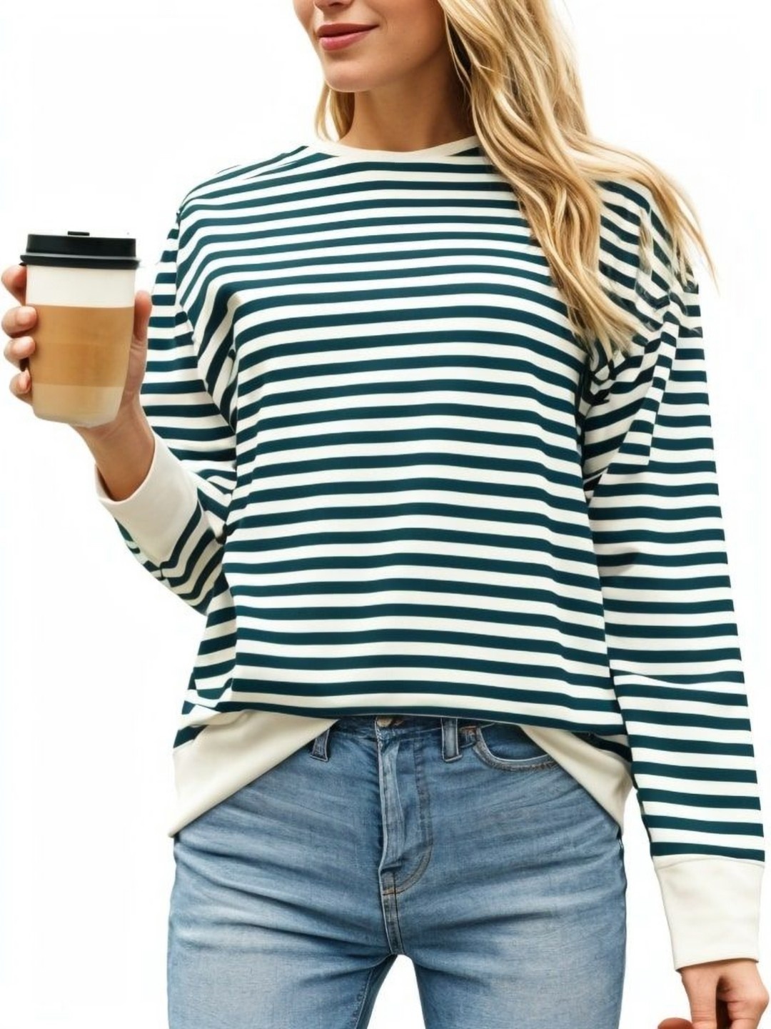 

DressBerry Women Striped Extended Sleeves Pockets T-shirt, Blue