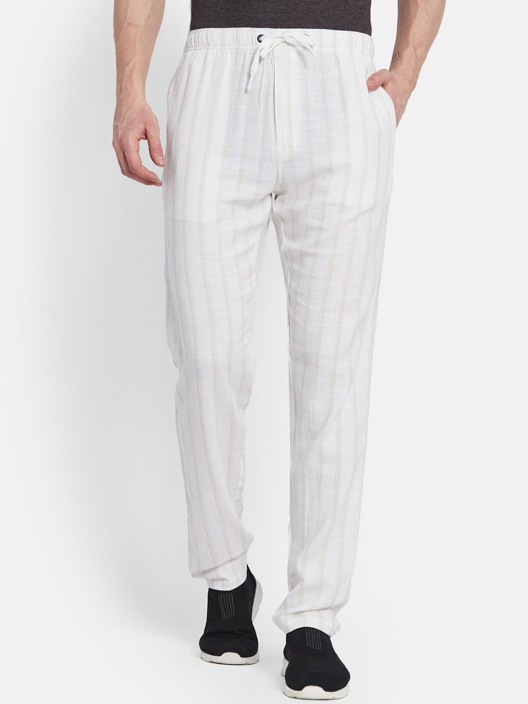 

Octave Men Striped Cotton Track Pant, White