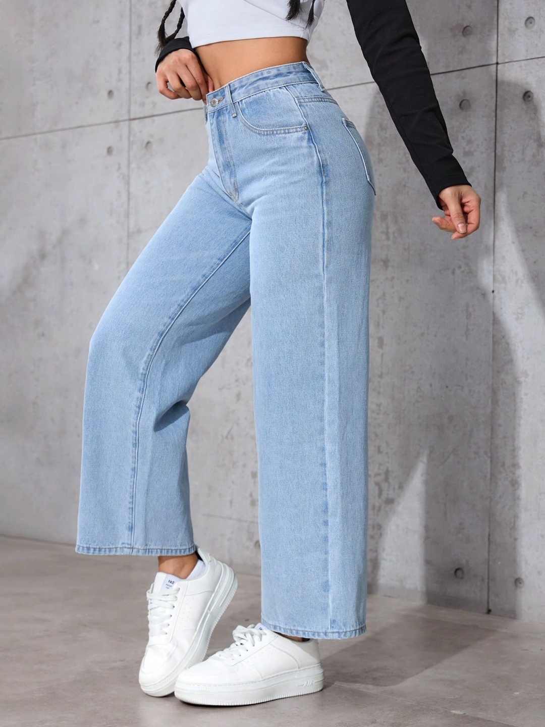 

NU CLOTHS Women Jean Wide Leg High-Rise Stretchable Jeans, Blue