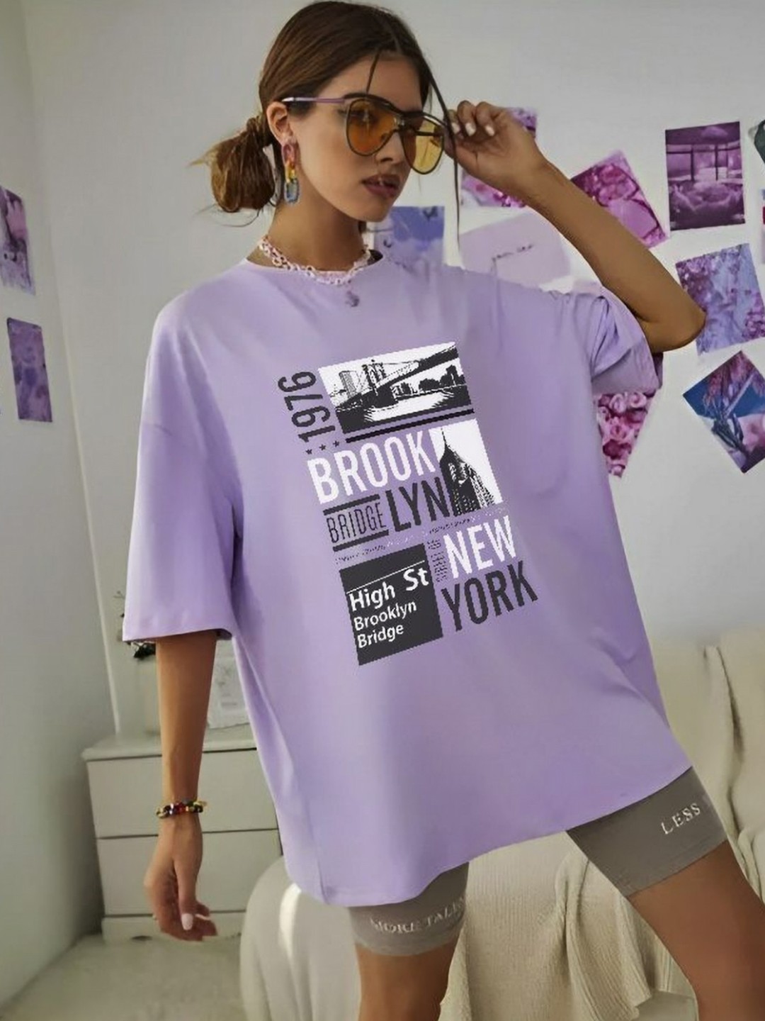 

SZN Women Printed Applique T-shirt, Purple