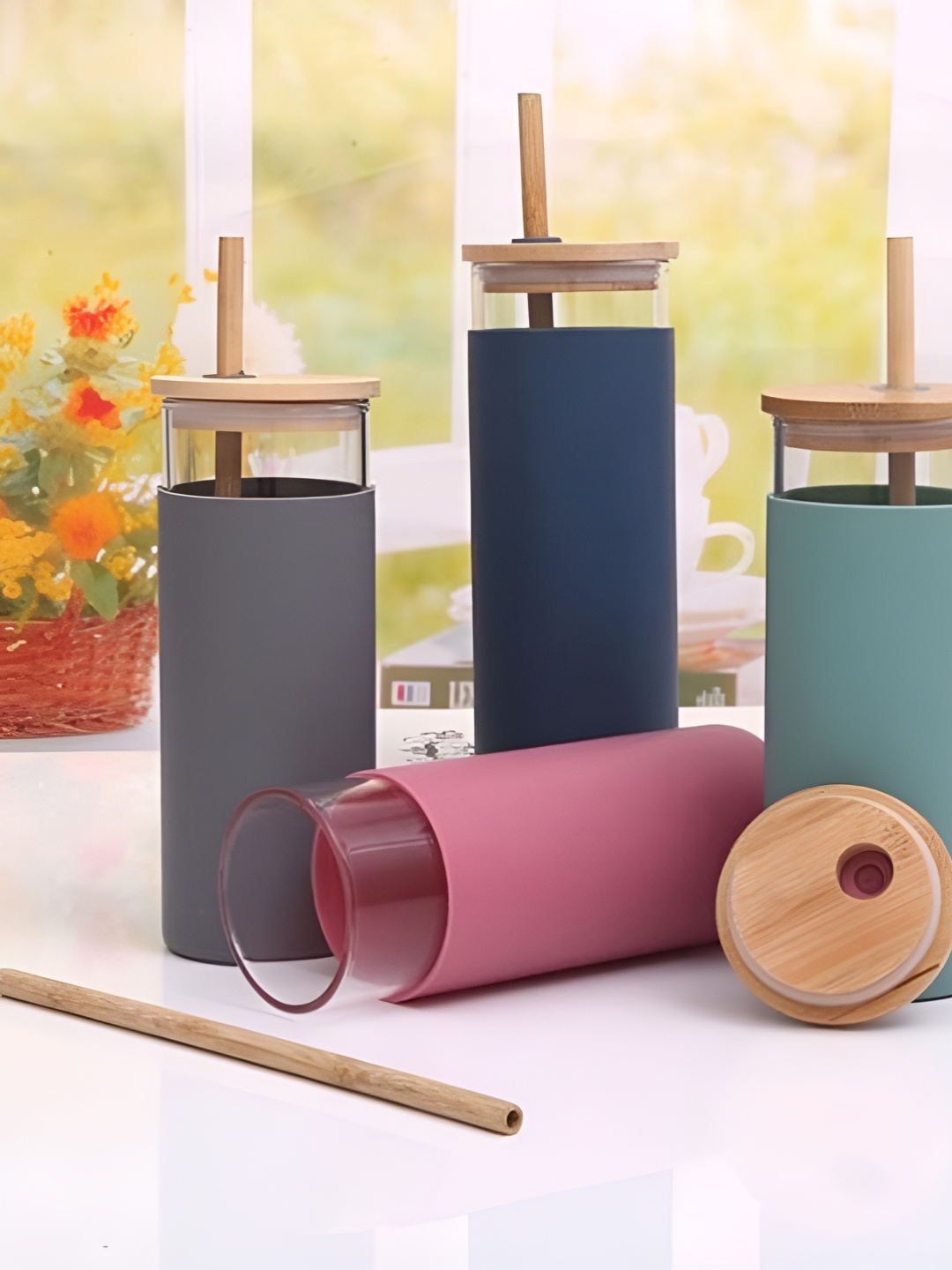 

WELOUR Grey 4 Pieces Glass Water Bottle 500 ml