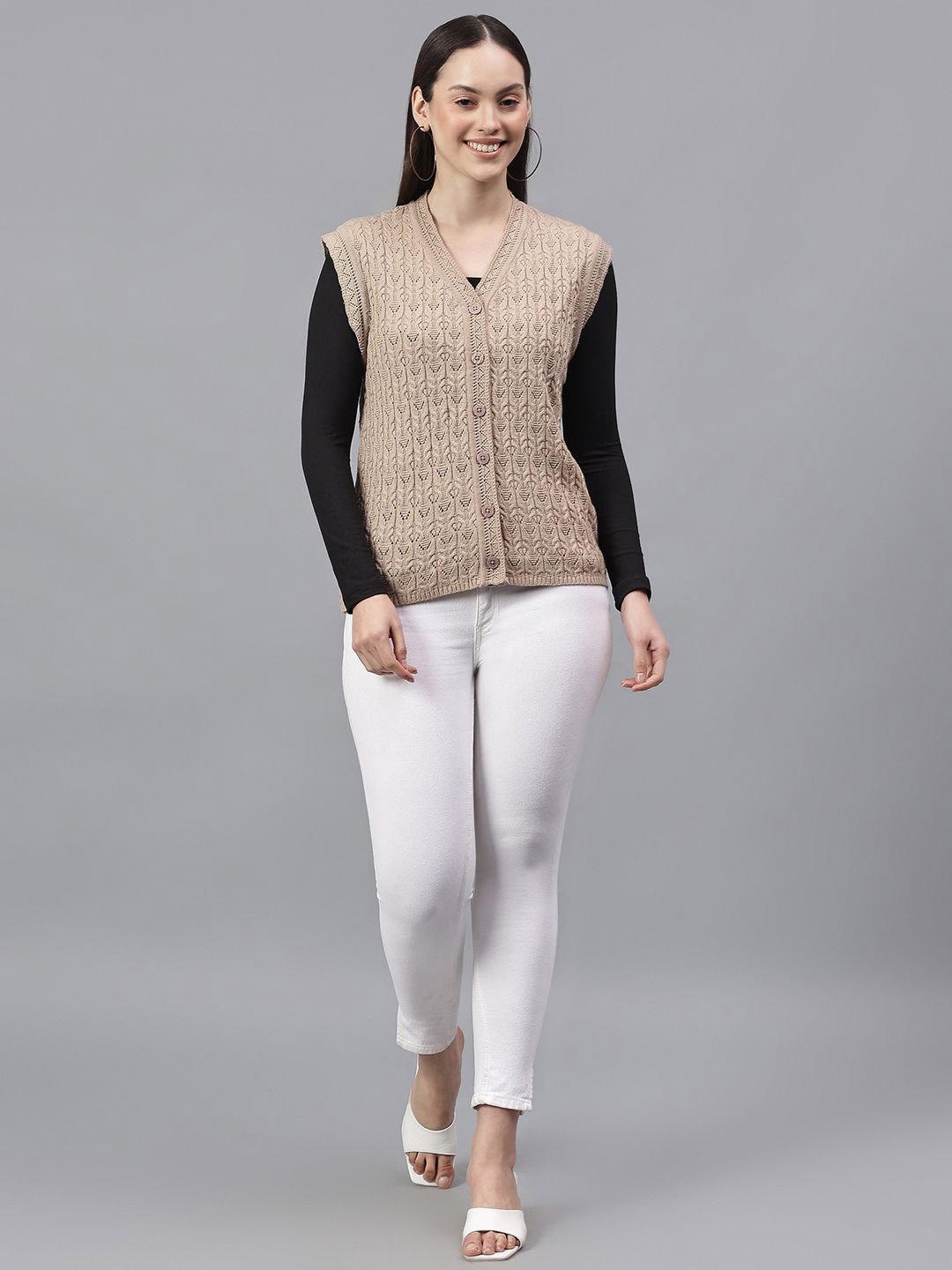 

Cantabil Women Cable Knit Cardigan, Beige