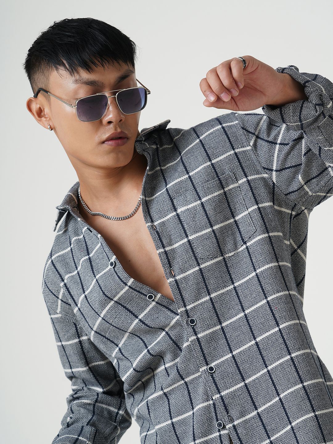 

VASTRADO Men Classic Slim Fit Opaque Checked Casual Shirt, Navy blue