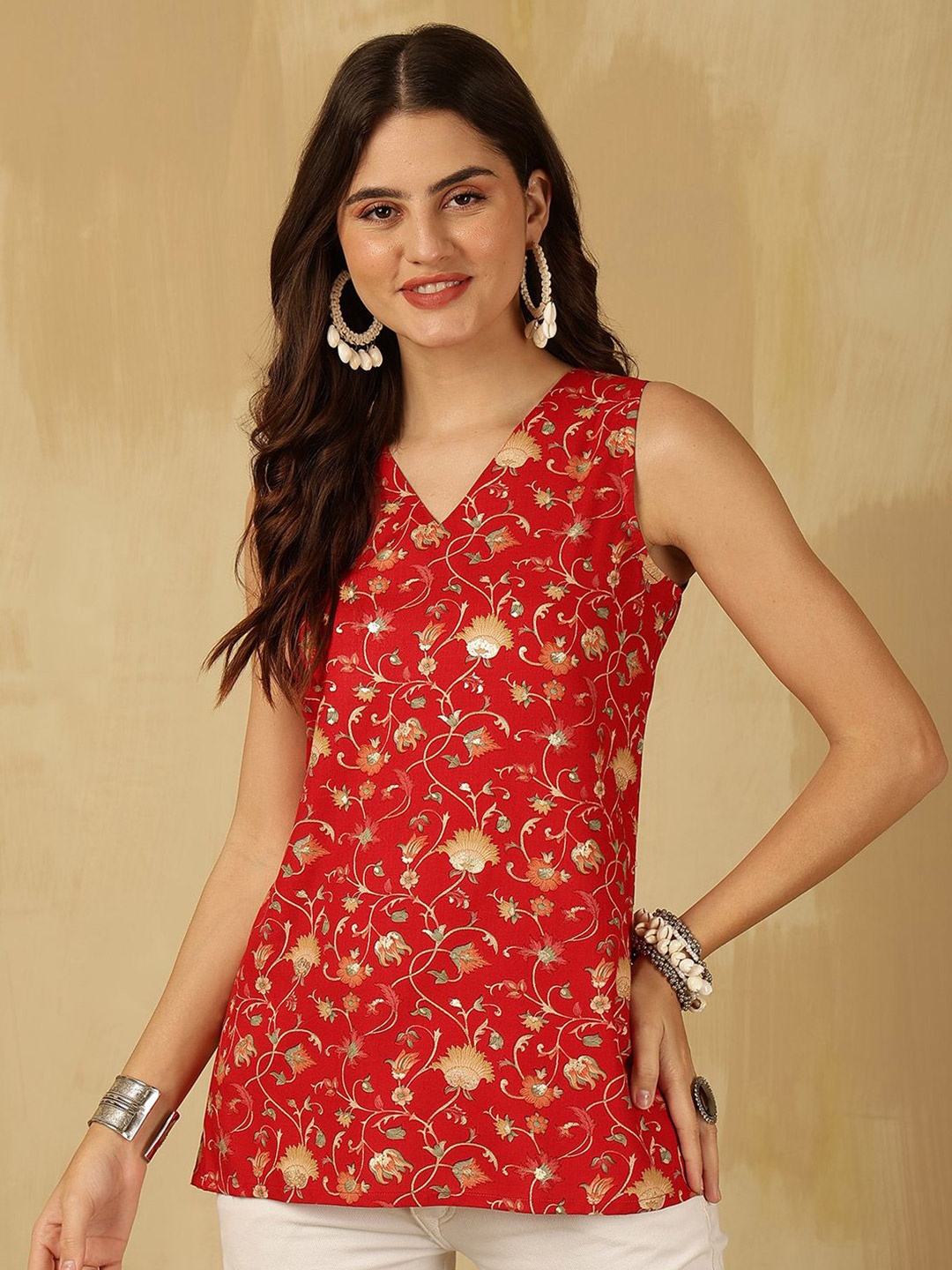 

Anouk Rustic Floral Print Top, Red