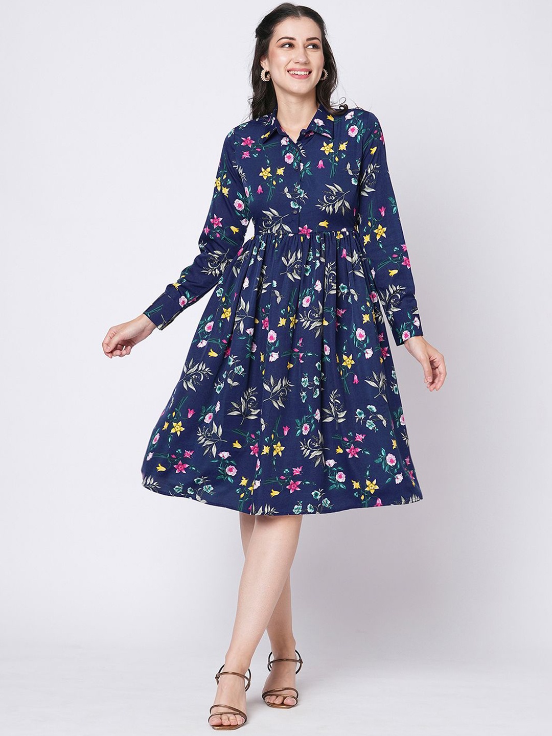 

Moda Rapido Floral Print Fit & Flare Midi Dress, Navy blue