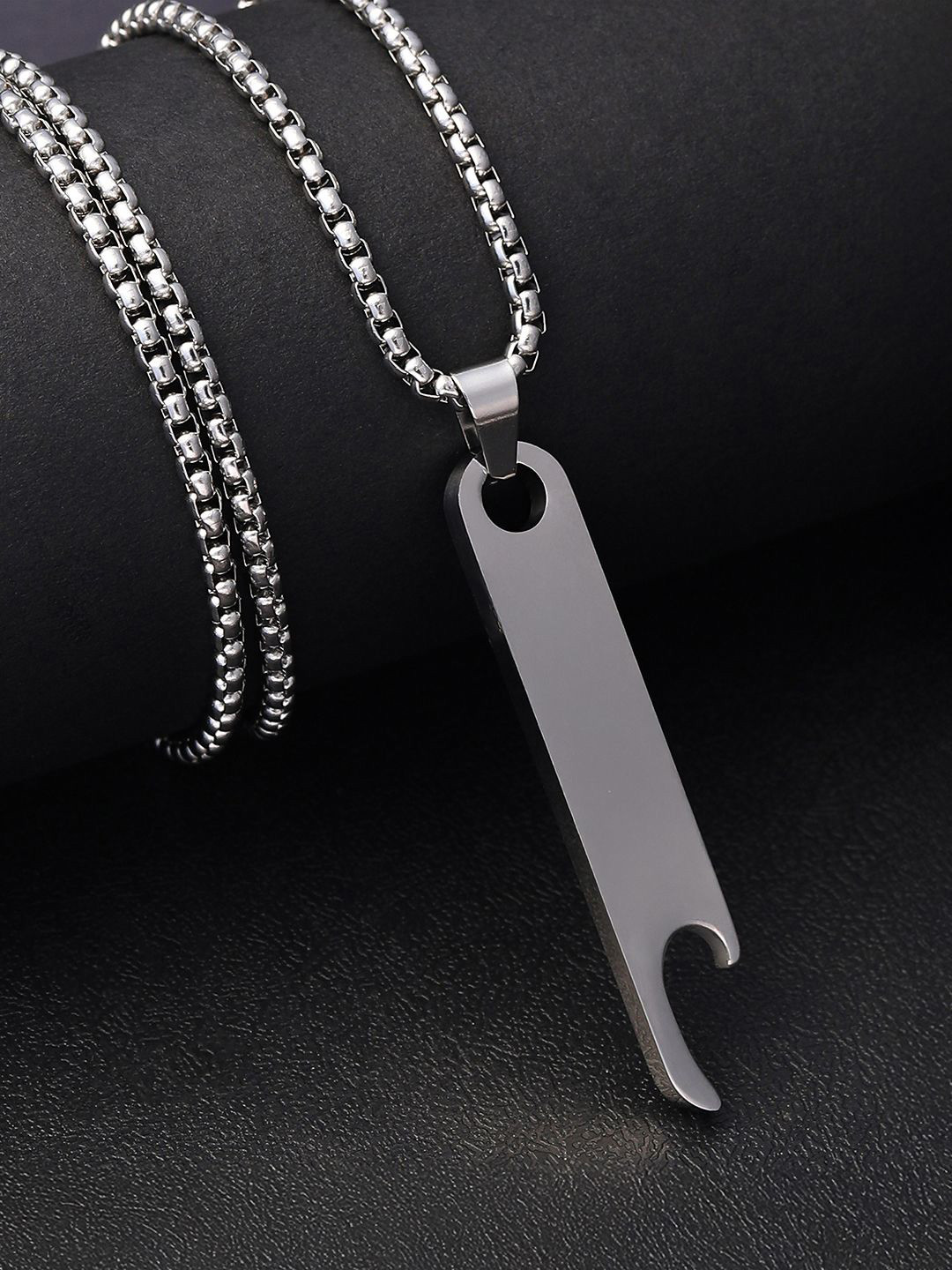 

French Accent Men Silver-Plated Geometric Shaped Pendant With Chain