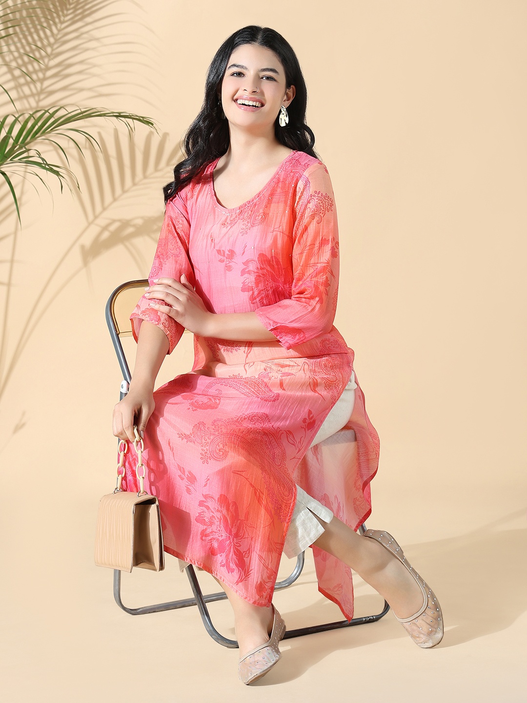 

SHOWOFF Women Floral Printed Floral Kurta, Pink