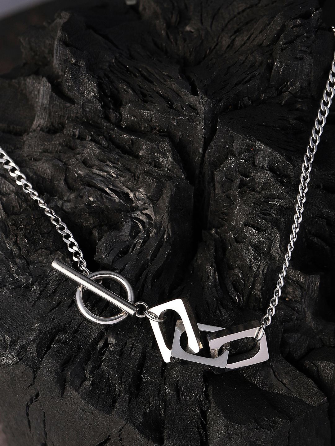 

French Accent Men Silver-Plated Zig-Saw Minimal Chain