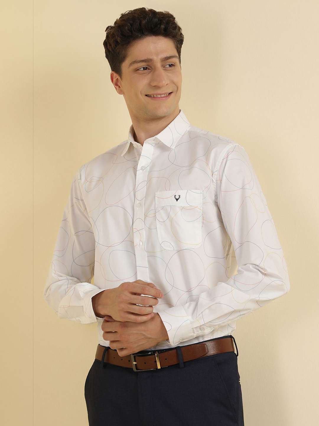 

Allen Solly Men Slim Fit Opaque Printed Formal Shirt, White