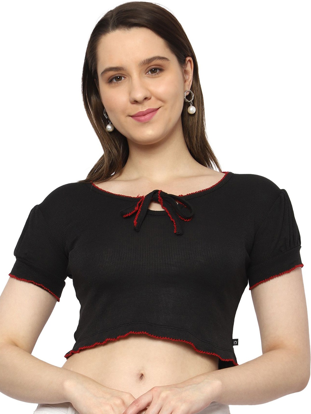 

ROARERS Tie-Up Neck Puff Sleeve Top, Black