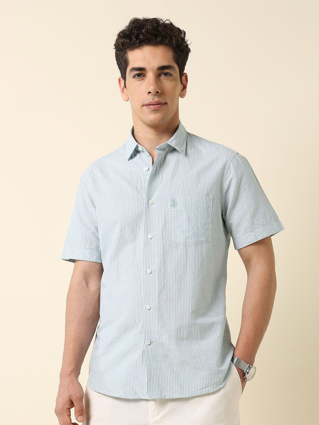 

U.S. Polo Assn. Men Classic Tailored Fit Opaque Striped Casual Shirt, Green