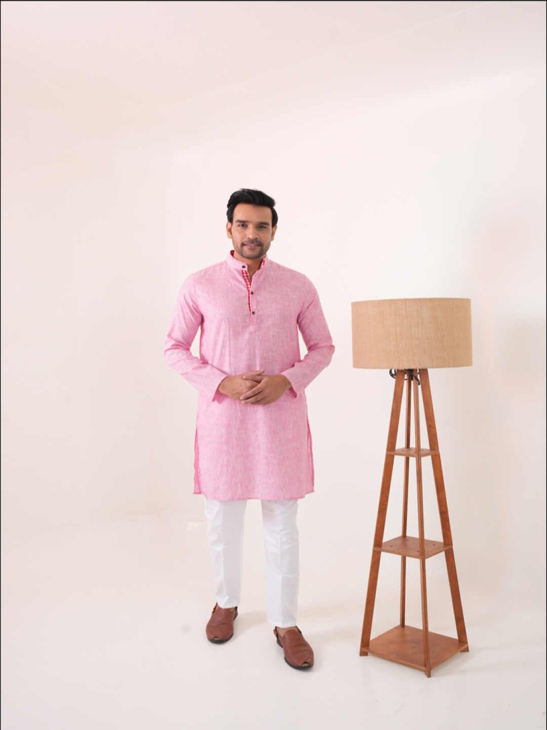 

Style Matters Band Collar Long Sleeves Pure Cotton Straight Kurta, Pink