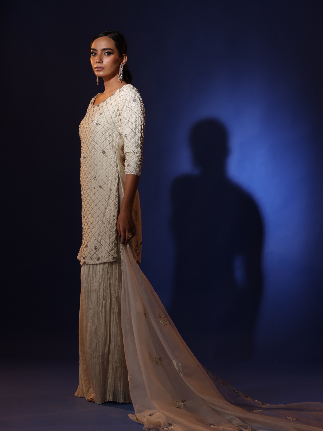 

Sindh Fashion Women Ethnic Motifs Embroidered Regular Kurti with Trousers & With Dupatta, Cream