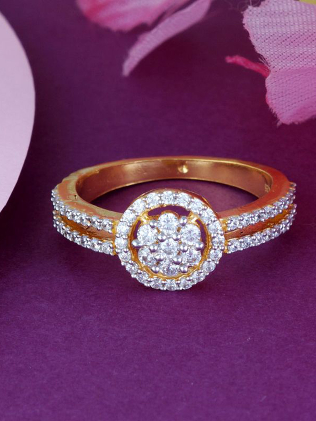 

Tuanz Silver Jewelry 925 Sterling Silver Gold-Plated Cubic Zirconia-Studded Finger Ring
