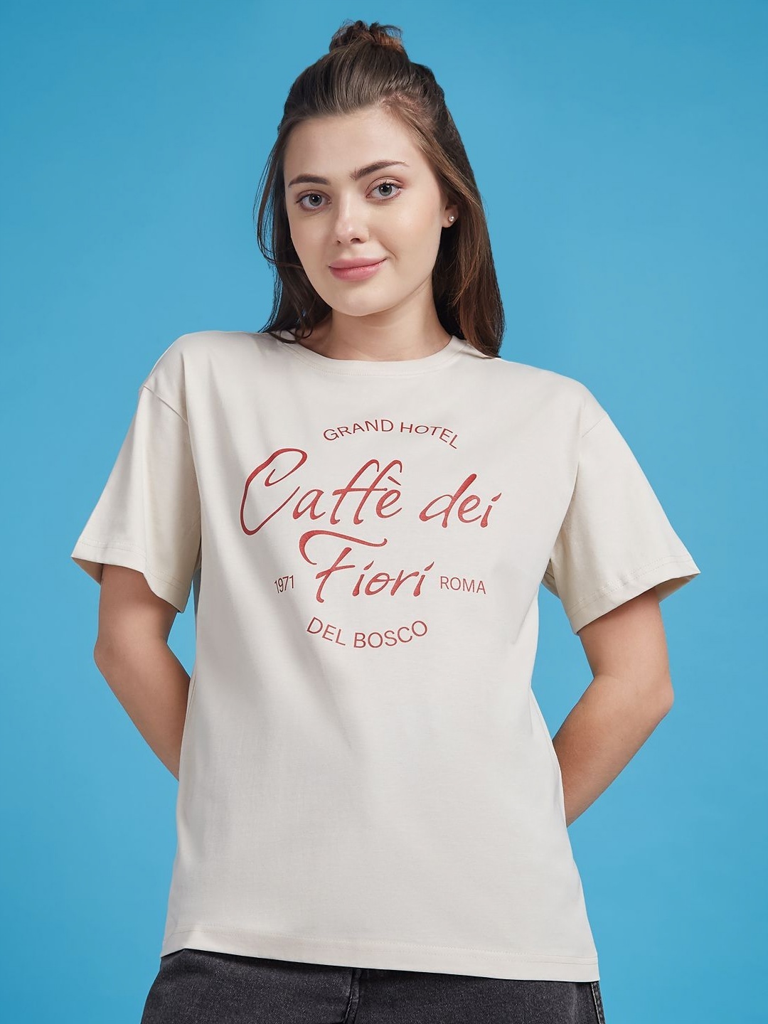 

Mast & Harbour Women Printed T-shirt, Cream