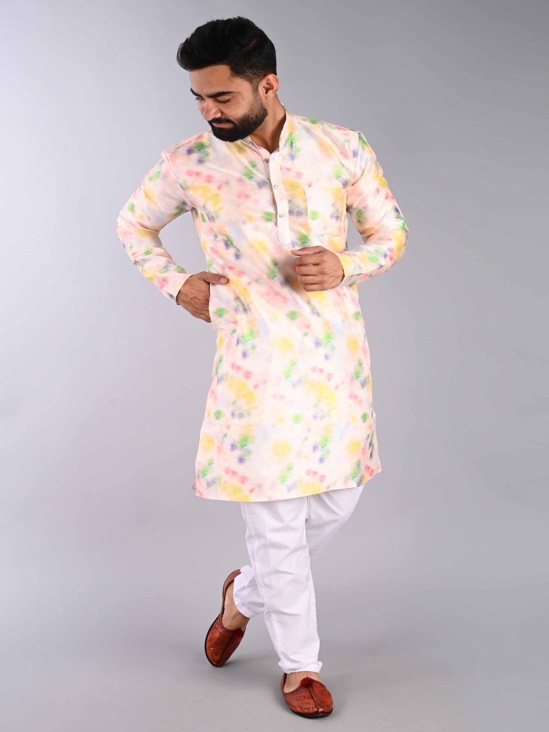 

PulseIQ Abstract Printed Band Collar Stright Kurta, Yellow