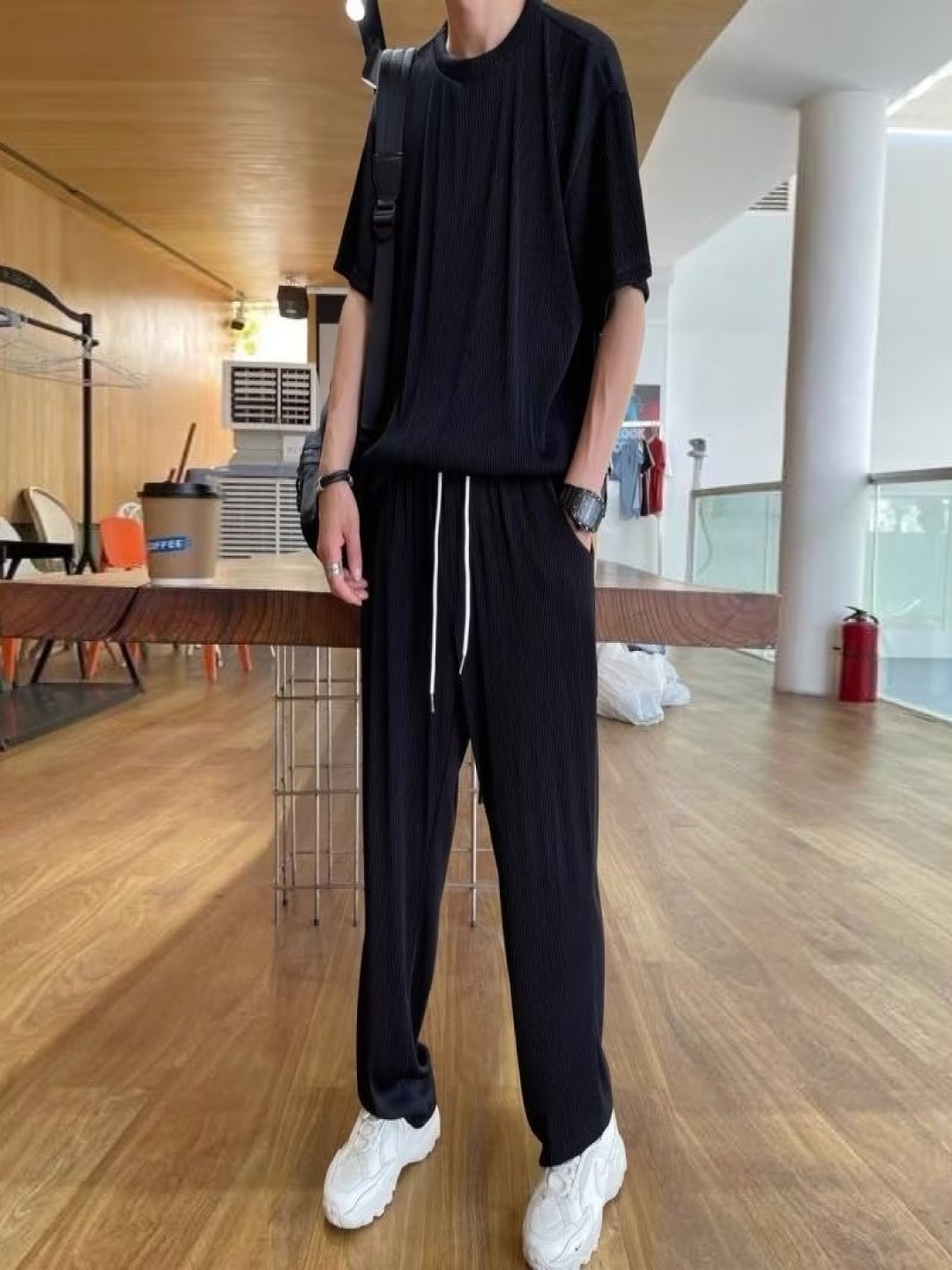 

StyleCast Round Neck T-shirt With Trousers, Black