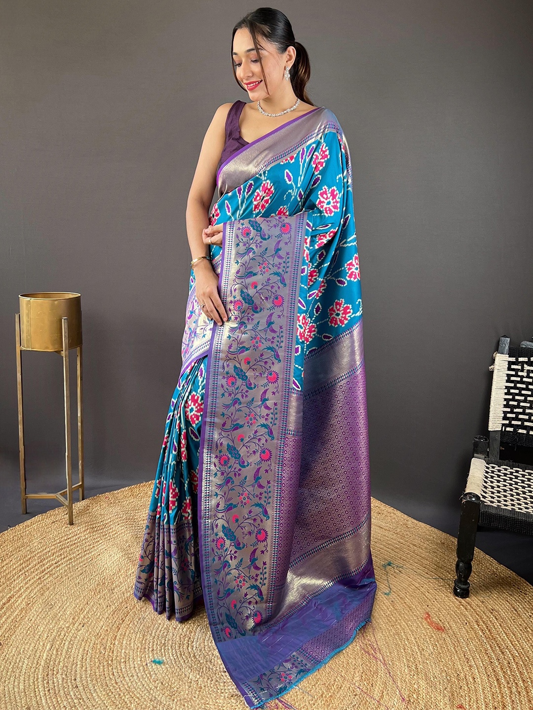 

DEVATITHI Ethnic Motifs Zari Saree, Blue