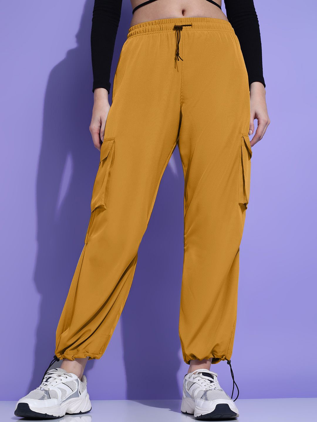 

The Roadster Lifestyle Co Women Baggy Fit Parachute Rapid-Dry Trousers, Mustard