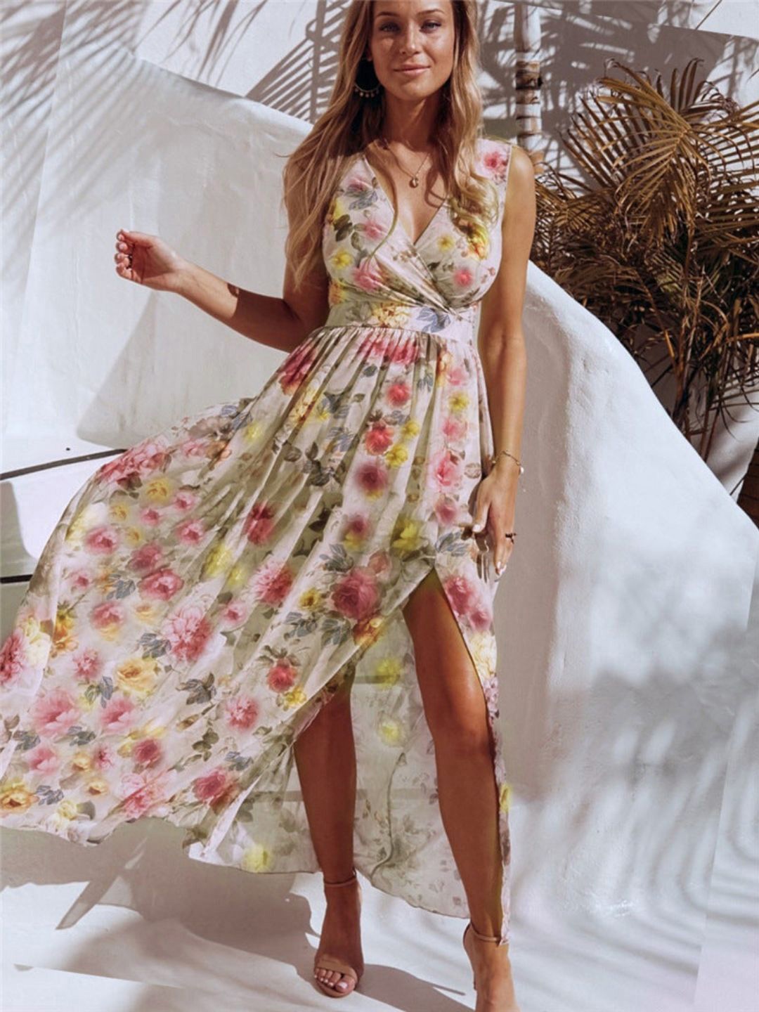 

DressBerry Floral Print Fit & Flare Maxi Dress, Yellow