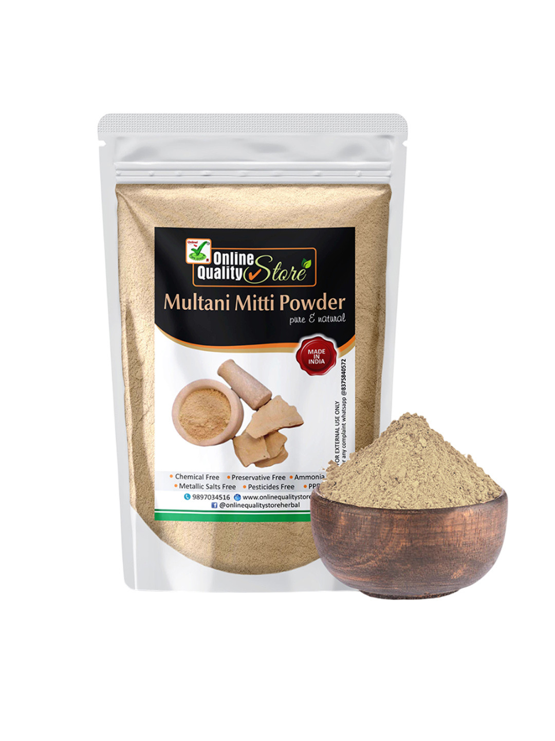 

Online Quality Store Set Of 2 Sandalwood Powder - 100 g And Multani Mitti Powder - 800 g, Brown