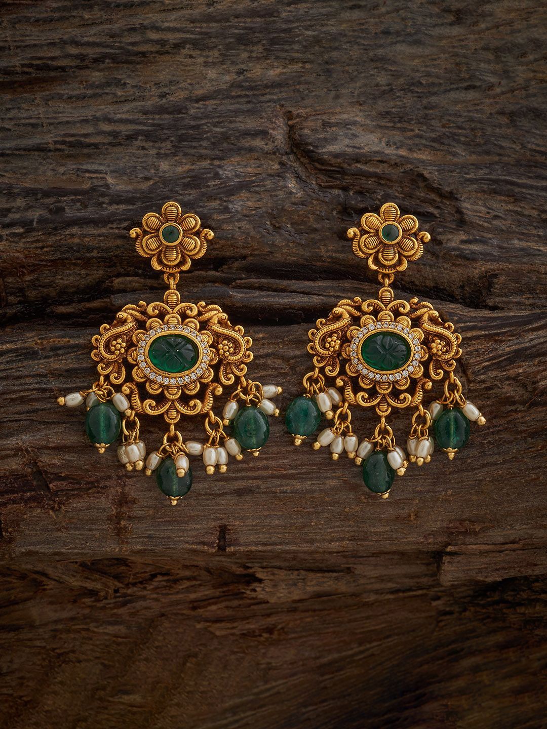 

Kushal's Fashion Jewellery Ruby Gold-Plated Ethnic Antique Floral Drop Earrings