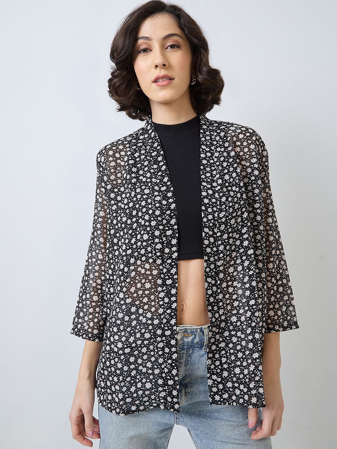 

SZN Geometric Print Styled Back Top, Black