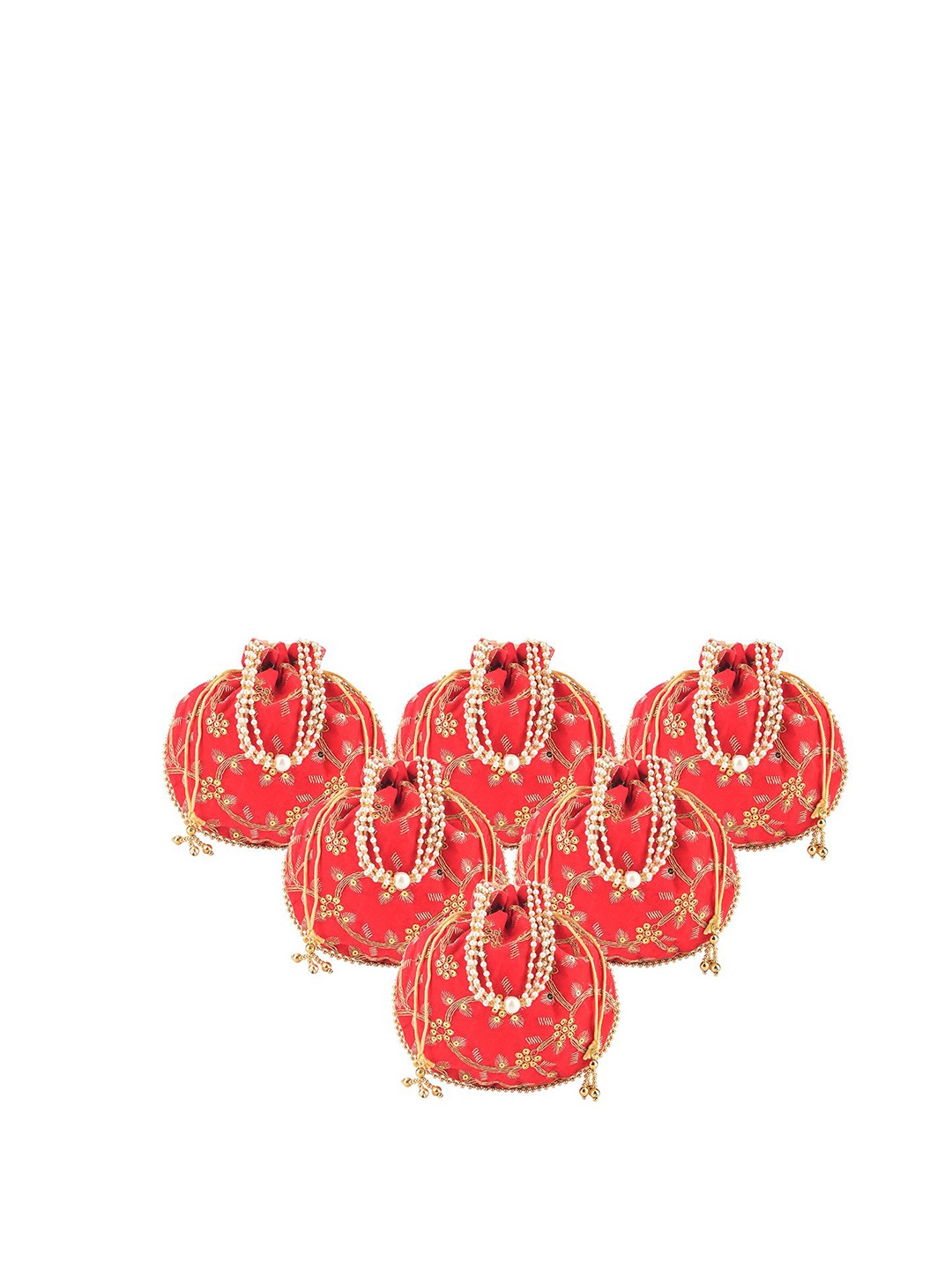 

Kuber Industries 6 Pcs Polyester Potli Bags for Women Embroidered Potli Clutch, Red