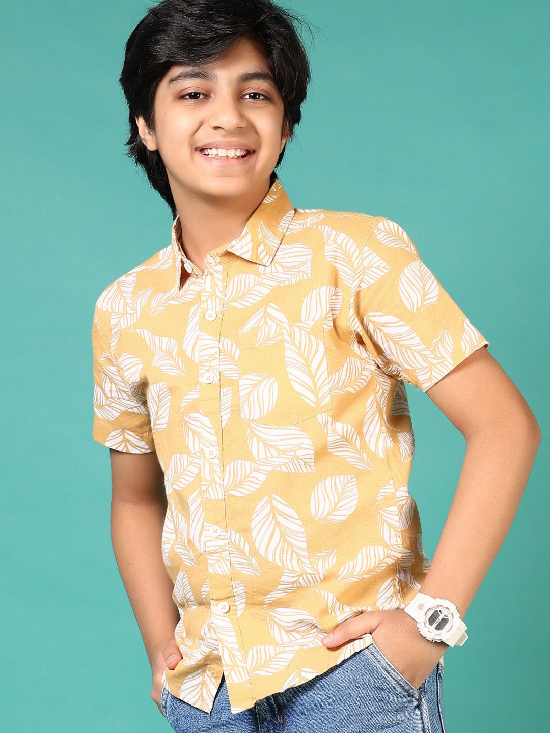 

V-Mart Boys Floral Opaque Printed Casual Shirt, Orange