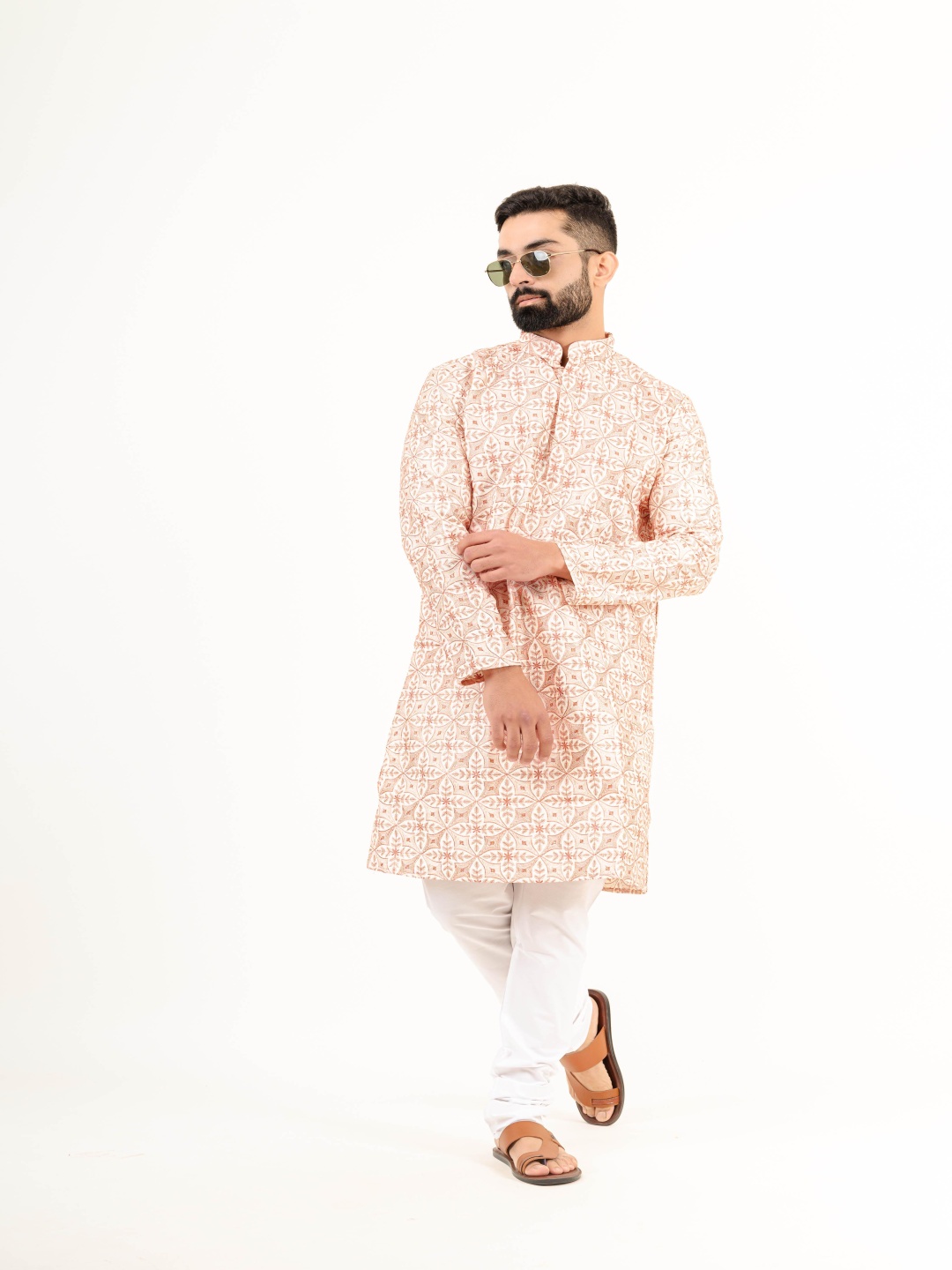 

Tistabene Floral Embroidered Thread Work Straight Kurta, Peach