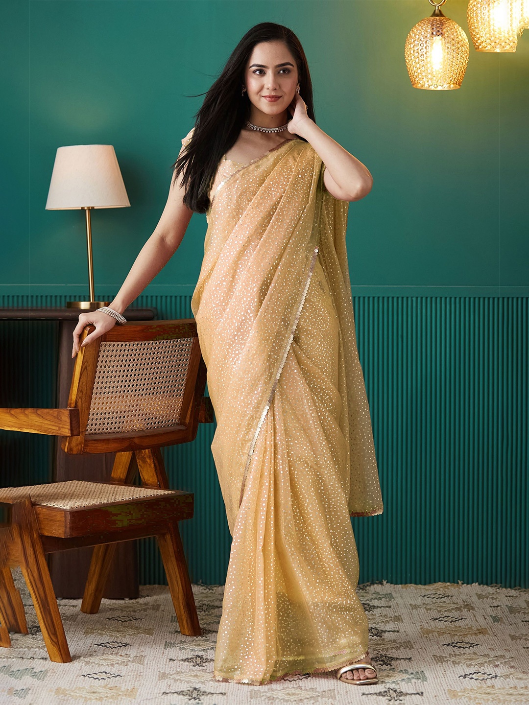 

RACHNA Polka Dot Organza Saree, Yellow