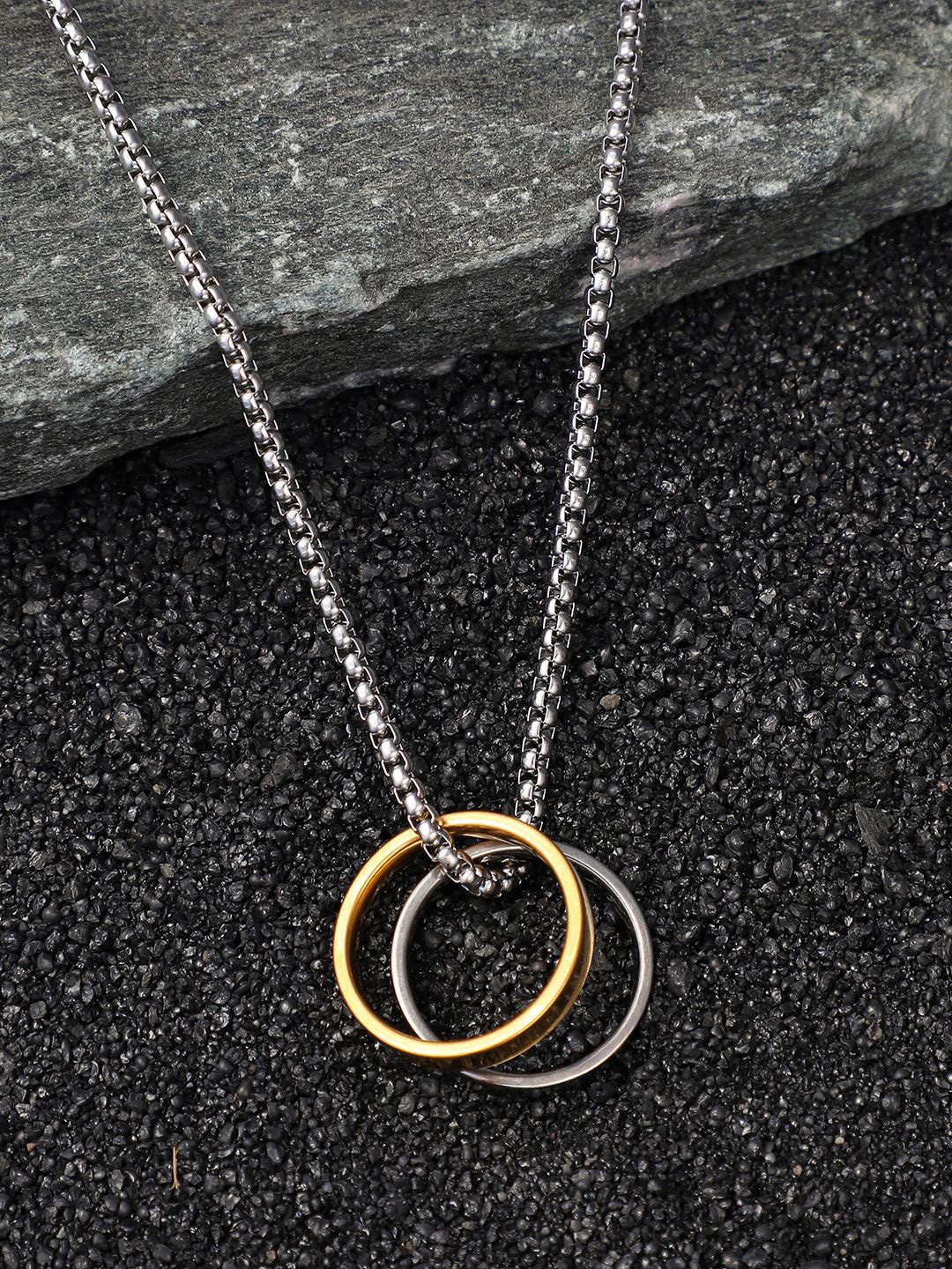 

French Accent Men Silver-Plated The Halos Contemporary Shaped Pendant With Chain