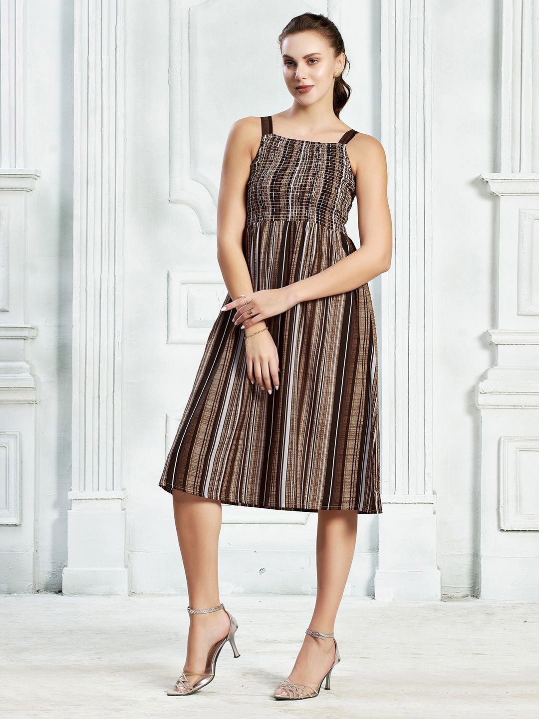 

Moda Rapido Print A-Line Midi Dress, Brown