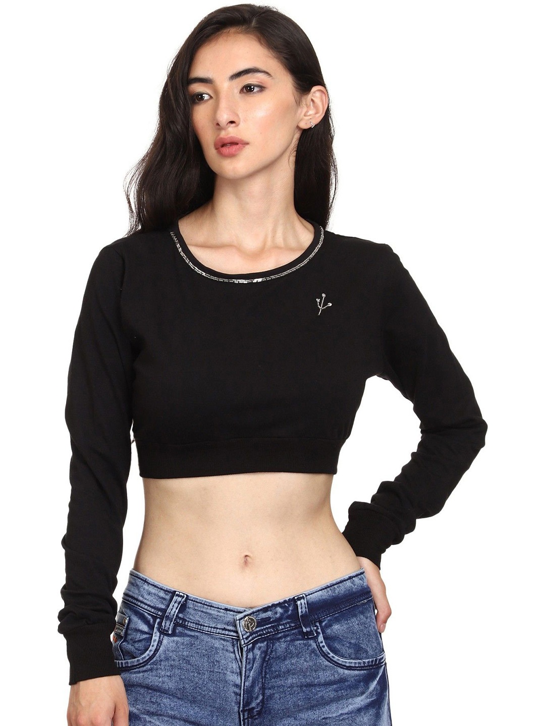 

ROARERS Embellished Cropped Fitted Top, Black