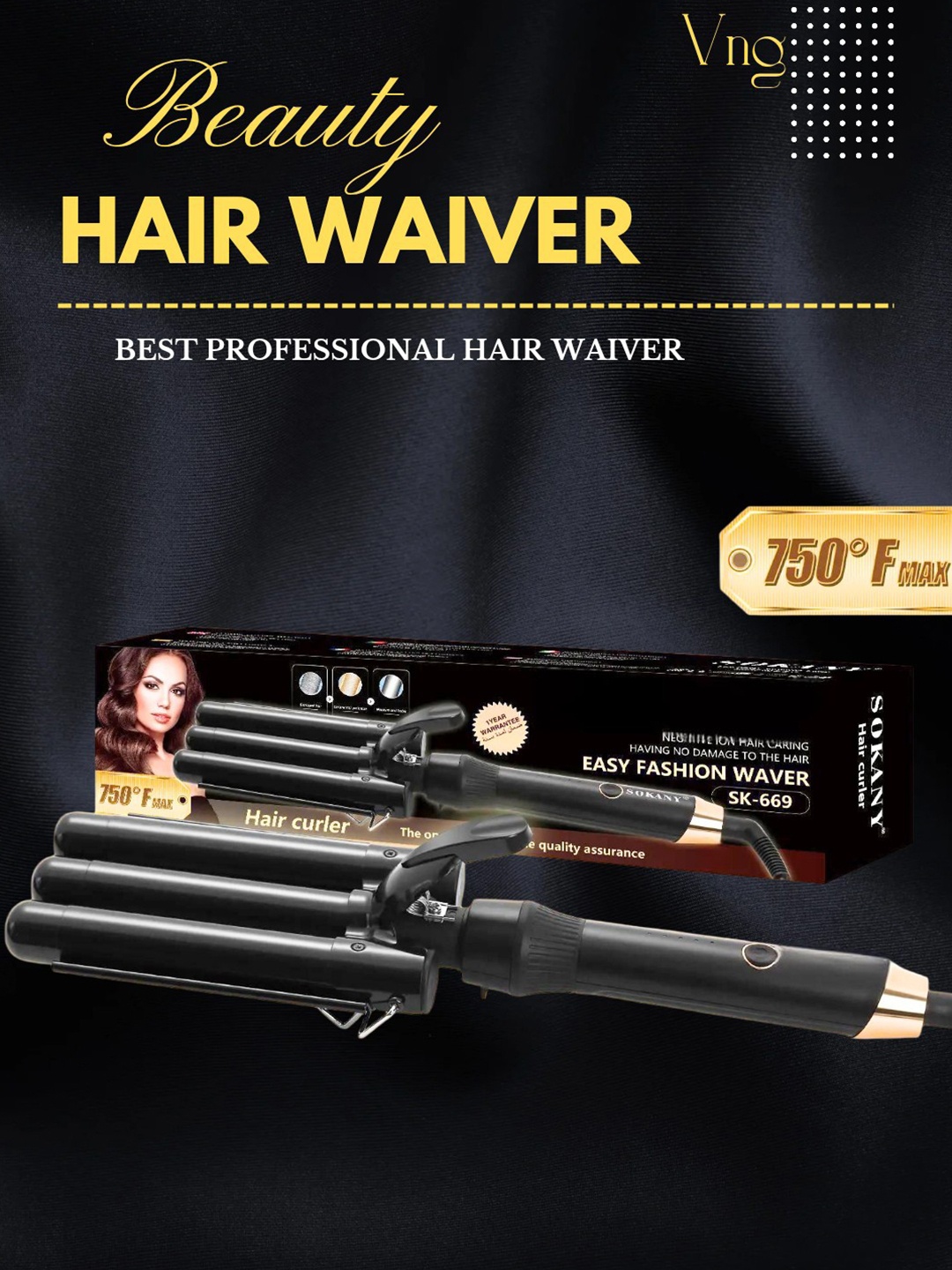 

vng Professional Hair Waiver Curling Iron, Black