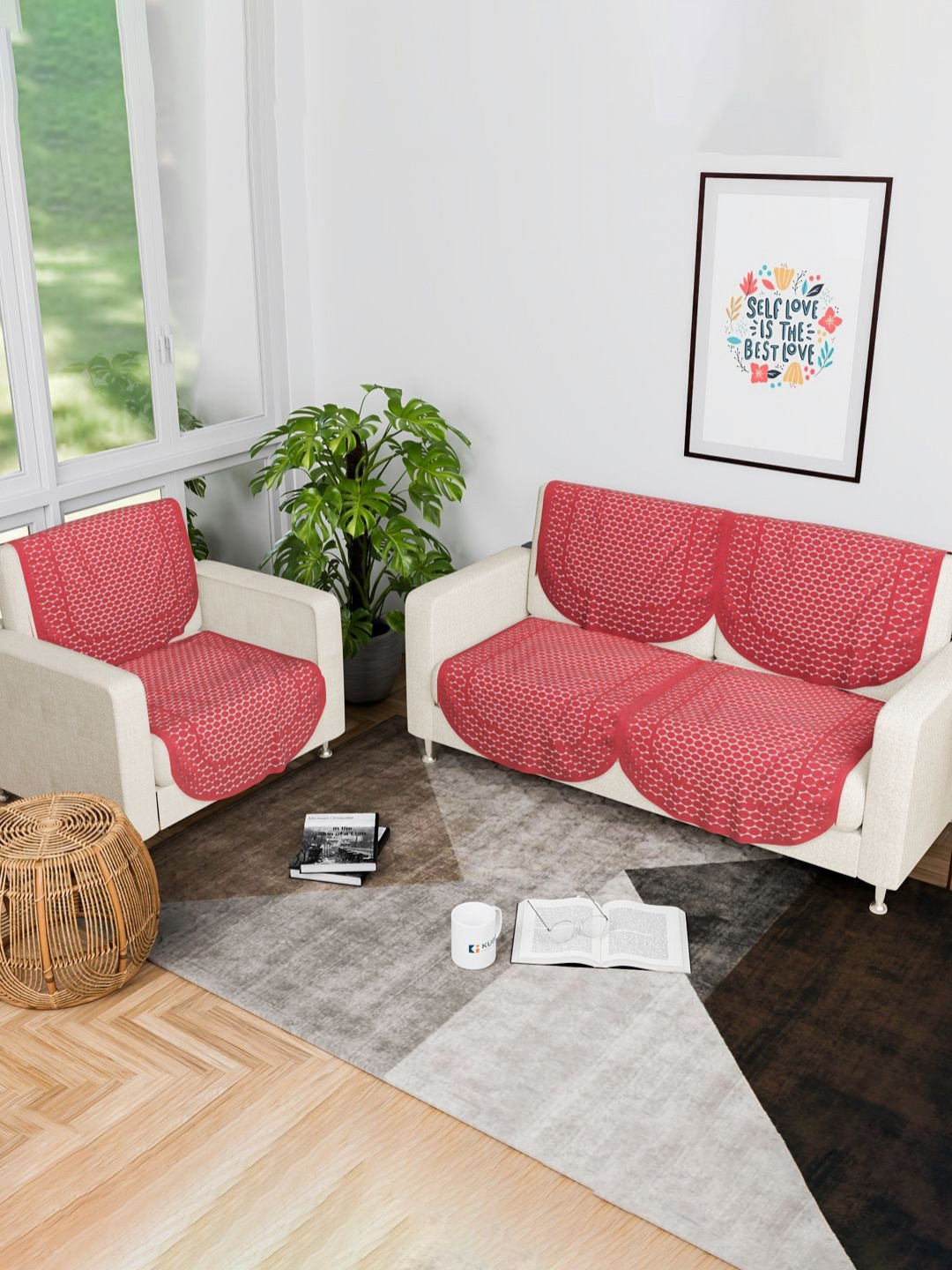 

Aura Maroon 6 Pieces Self Design Cotton 3 Seater Sofa Cover