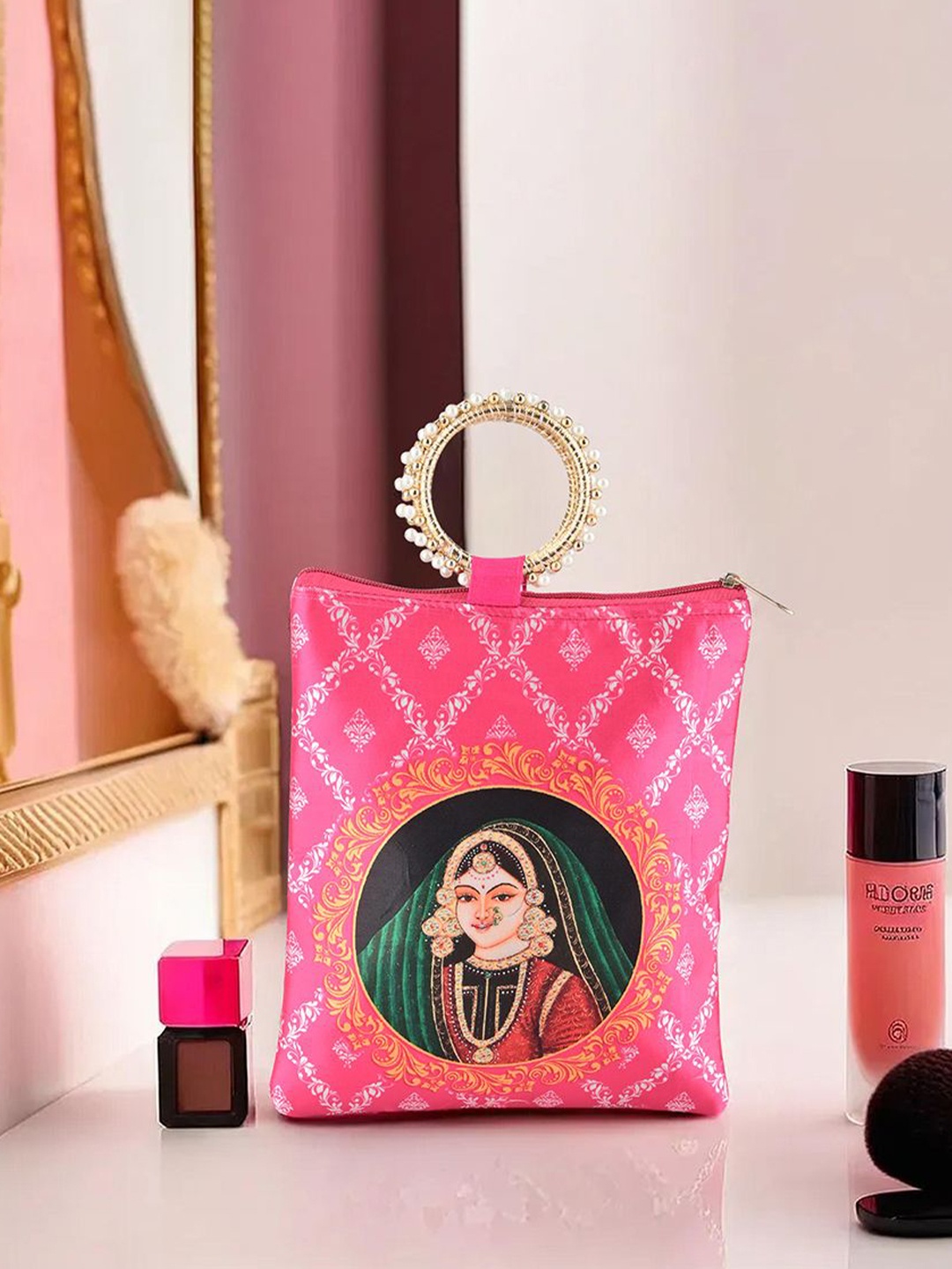 

Kuber Industries Printed Structured Tote Bag with Applique, Pink