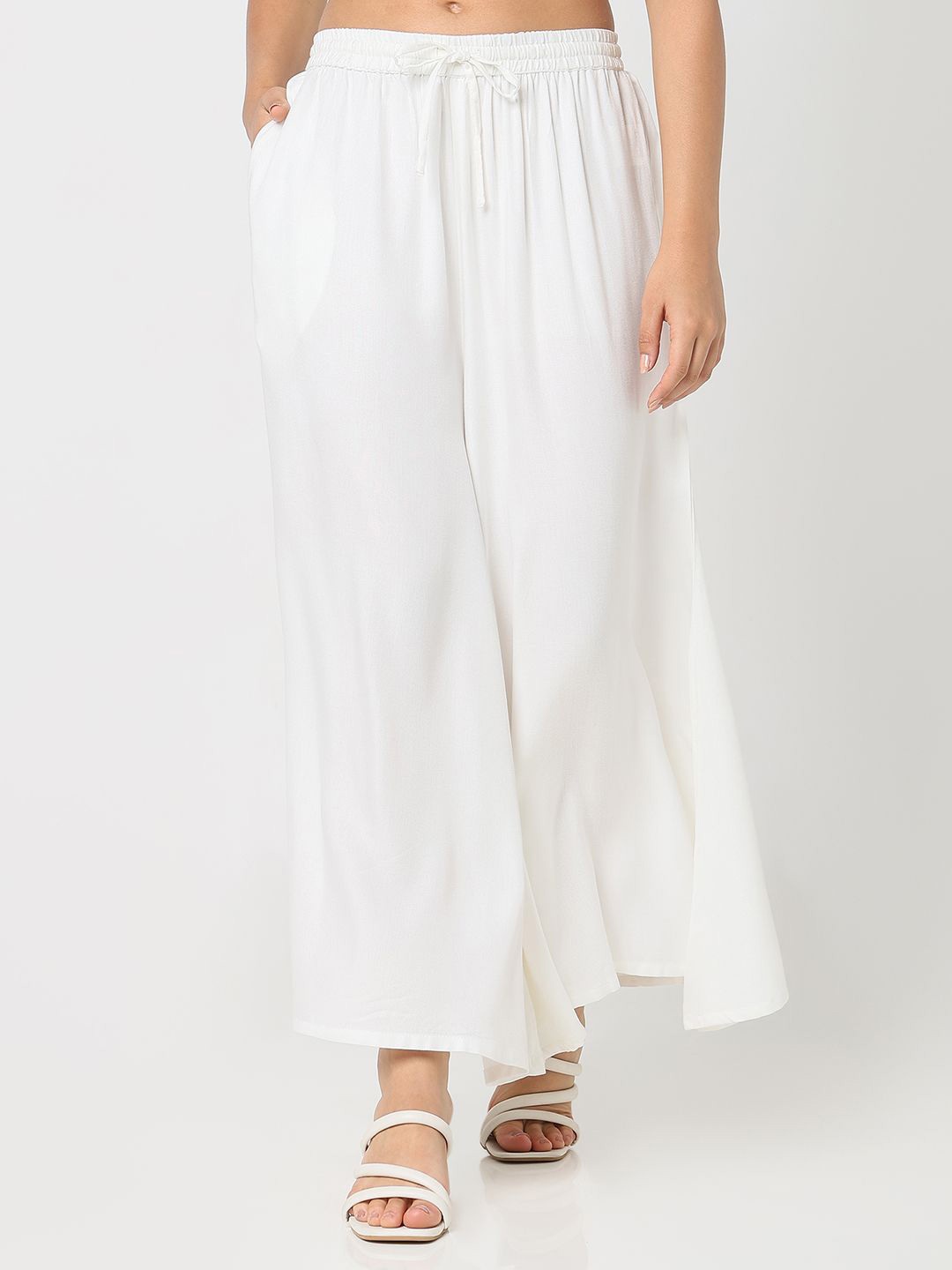 

R&B Women Flared Ethnic Palazzos, White