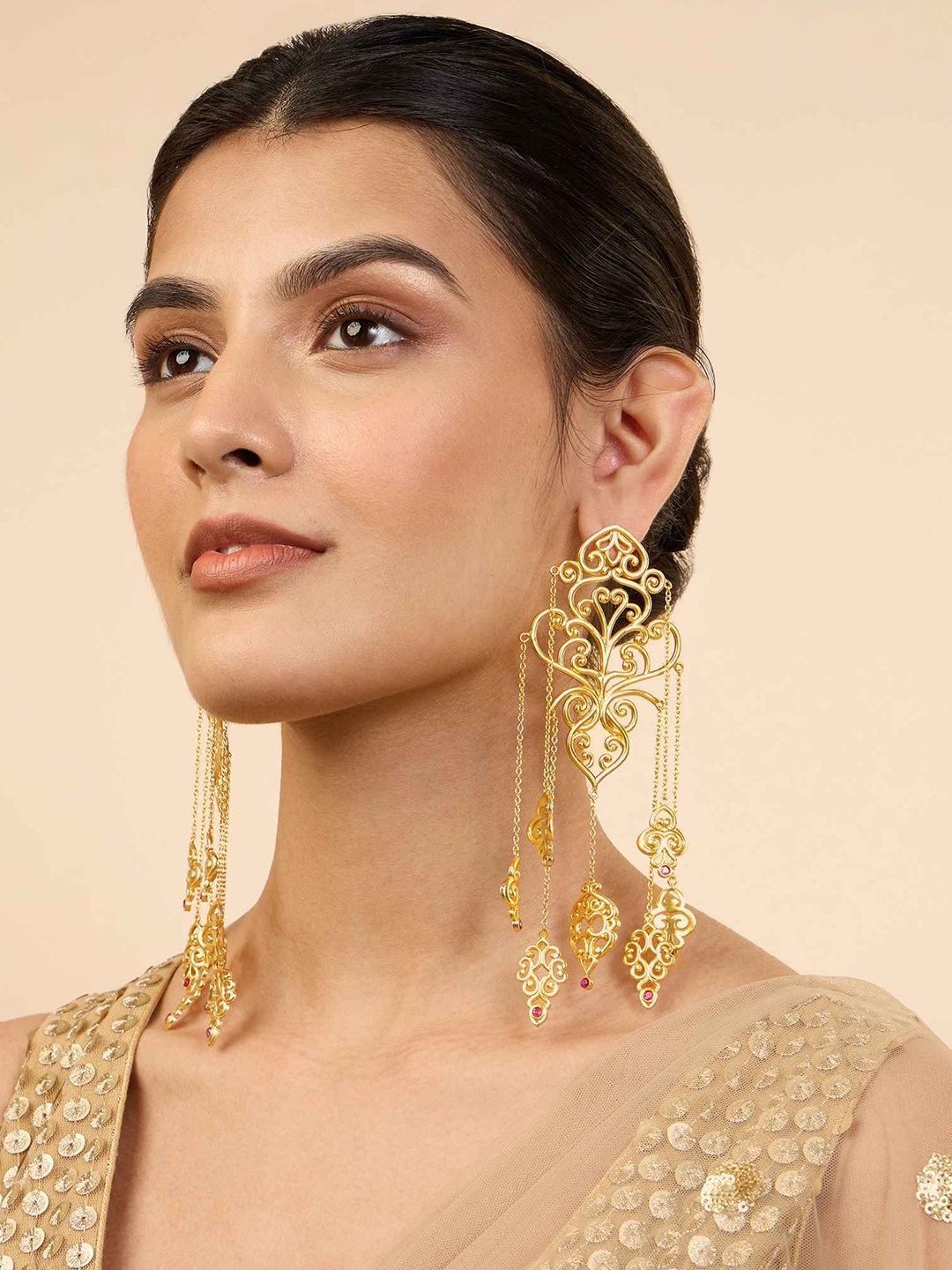 

MNSH Brass-Plated Contemporary Shaped Drop Earrings, Gold