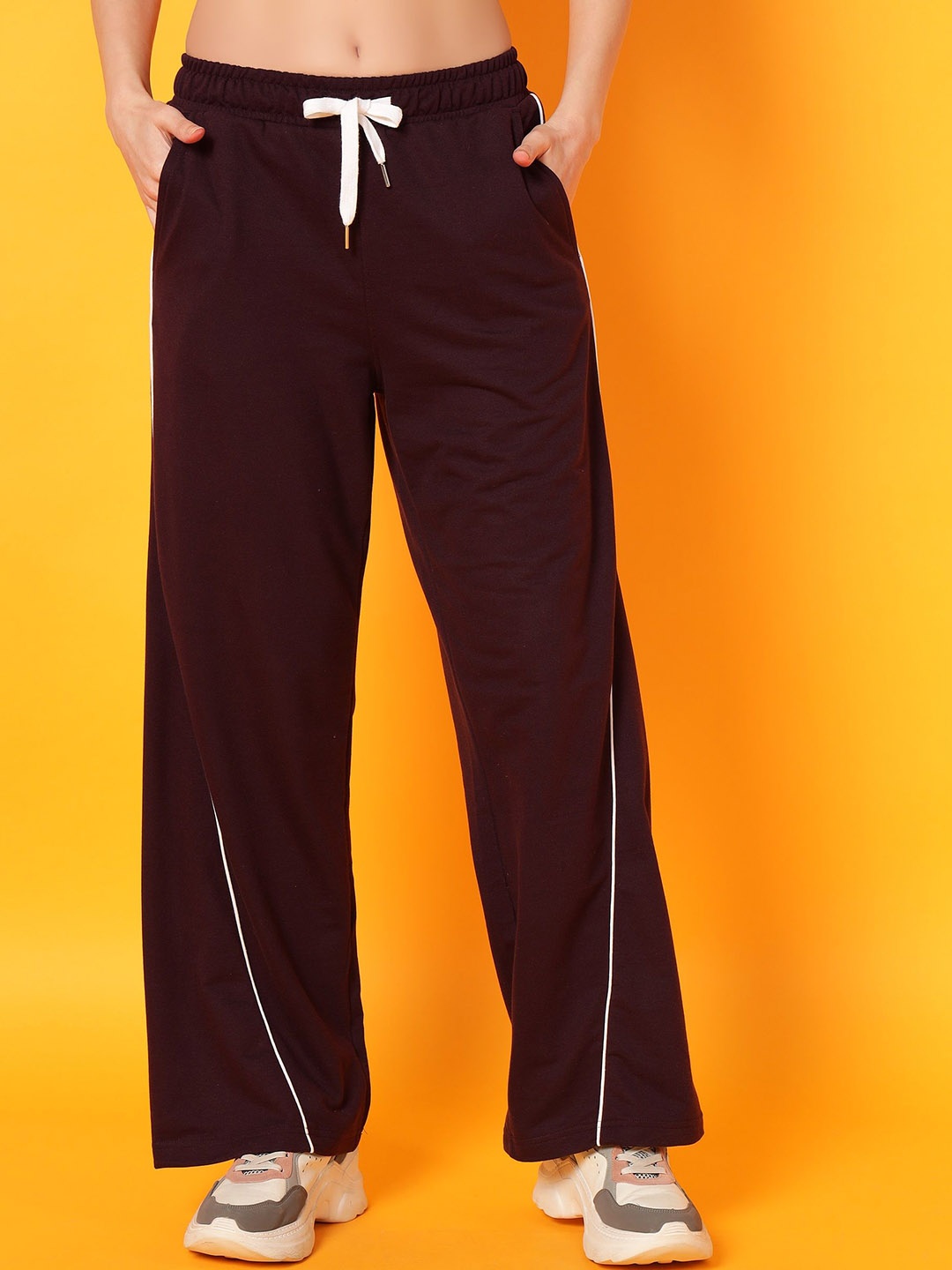 

Mast & Harbour Women Relaxed-Fit Pure Cotton Track Pants, Purple