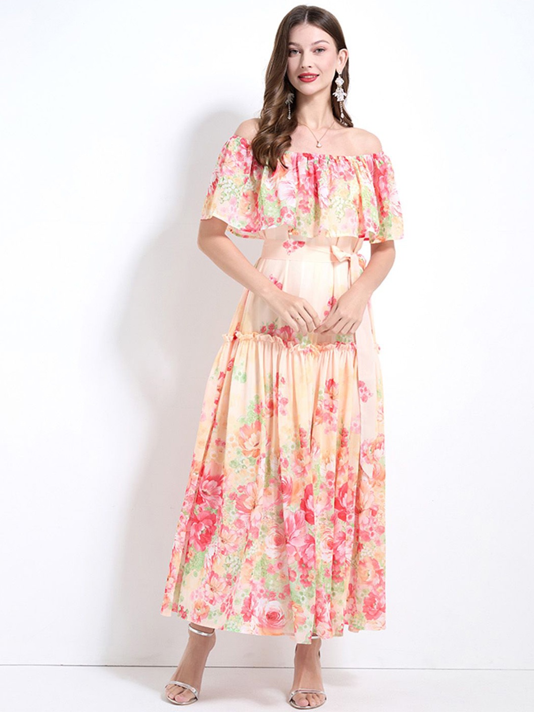 

JC Collection Floral Print Off-Shoulder Cape Sleeve Maxi Dress, Multi