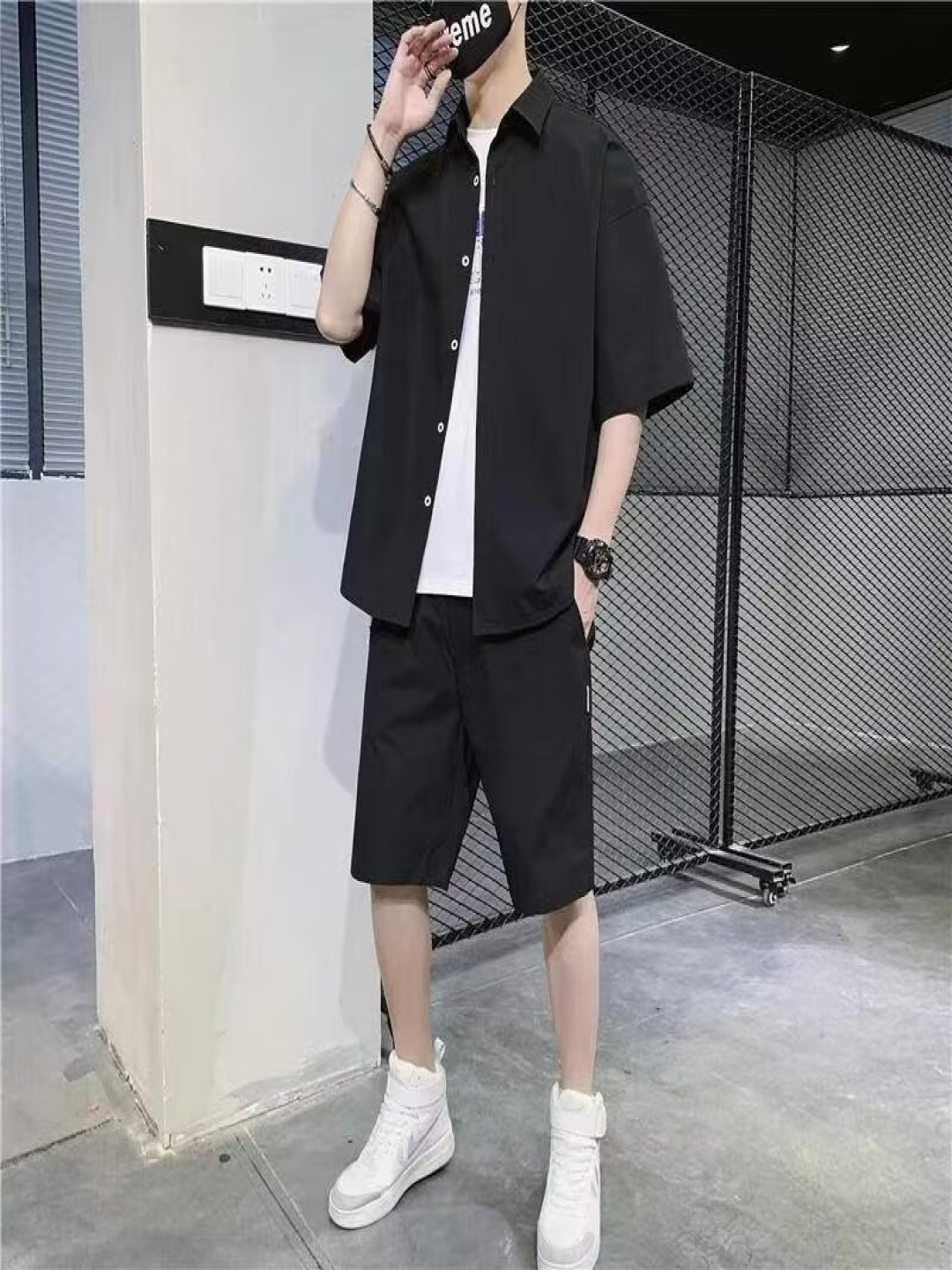 

StyleCast Short Sleeves Shirt With Shorts, Black